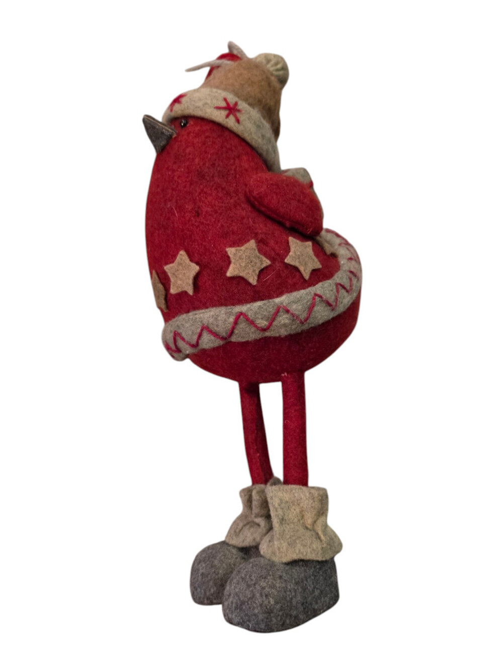 12" Tall Standing Holiday Christmas Felt Bird Decoration Red Gray Folk Art